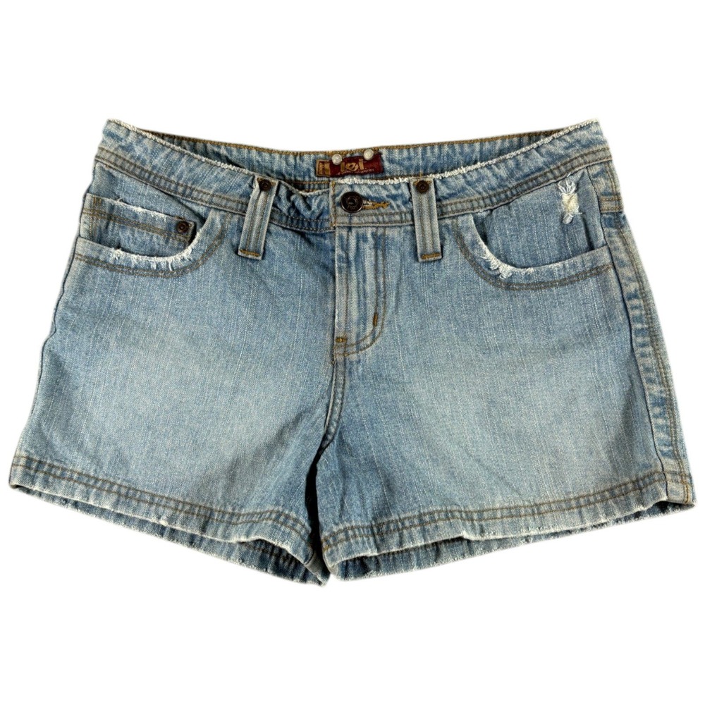 L.E.I. Denim Shorts Womens 7 Blue Wash Y2K Distressed Lowrise Relaxed 90s